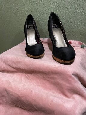 Fergalicious Black Platform Pumps with Cork Accent